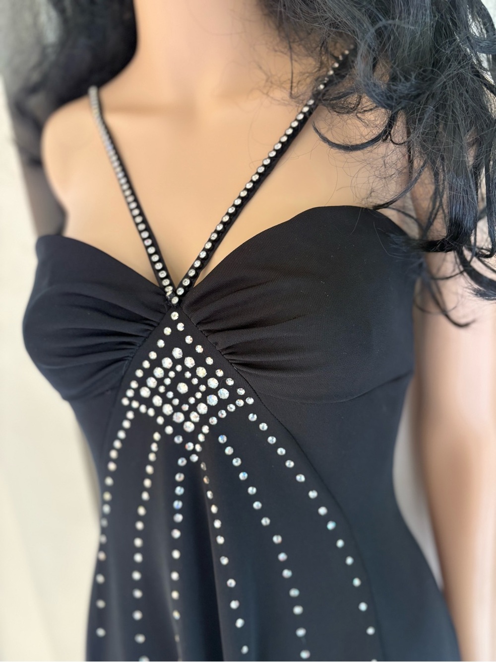 Vintage Black Formal Dress with Rhinestones -Excellent Condition XS/S